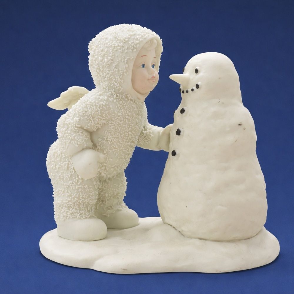 Vintage Dept. 56 Snowbabies Bisque Porcelain Figurine Snowbaby & Snowman